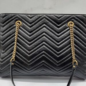 Gucci Black and Gold Quilted Chevron Shoulder Bag